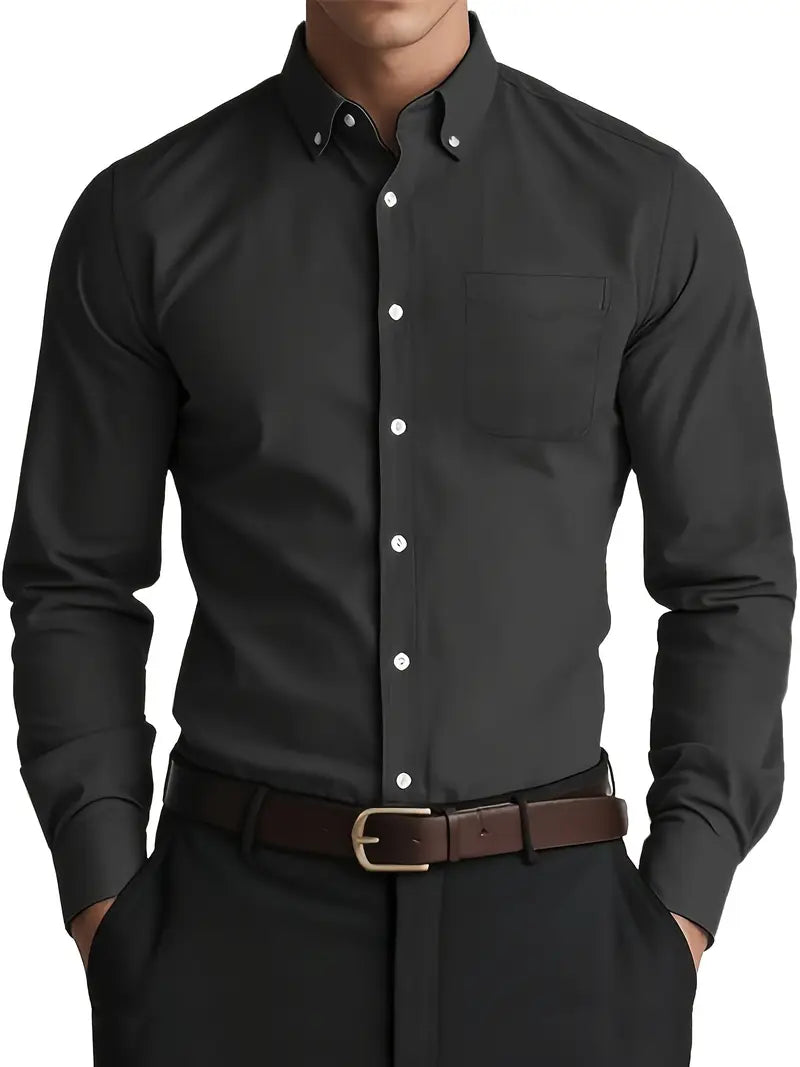 Essential men's casual button-down long-sleeve shirt. Elevate your everyday style, suitable for work or weekend.