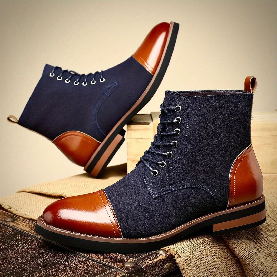 Versatile men's two-tone hybrid ankle boots. Ideal for smart casual, business, or formal footwear.