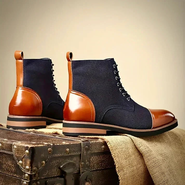 Black & dark blue men's two-tone ankle boots. Elegant hybrid dress boots for a smart business style.