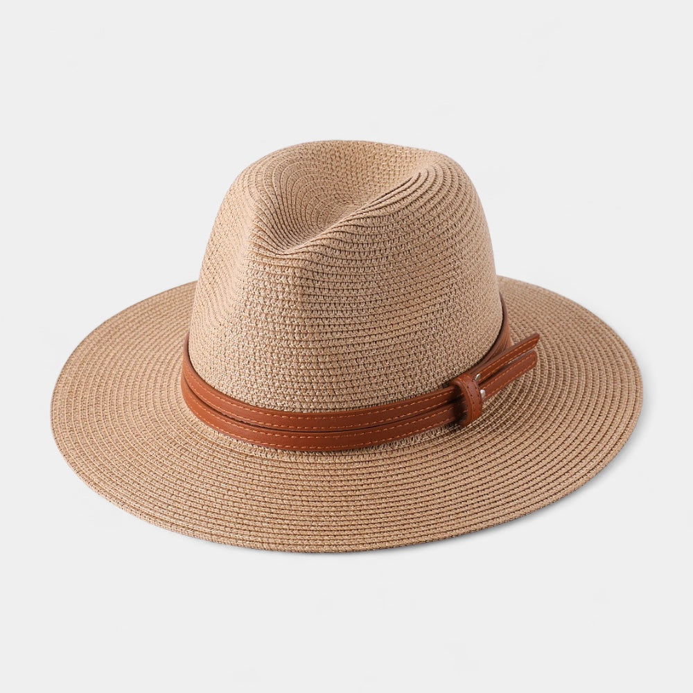Classic men's Panama beach hat, light straw for summer travel & sun protection. Stylish gentleman's accessory.