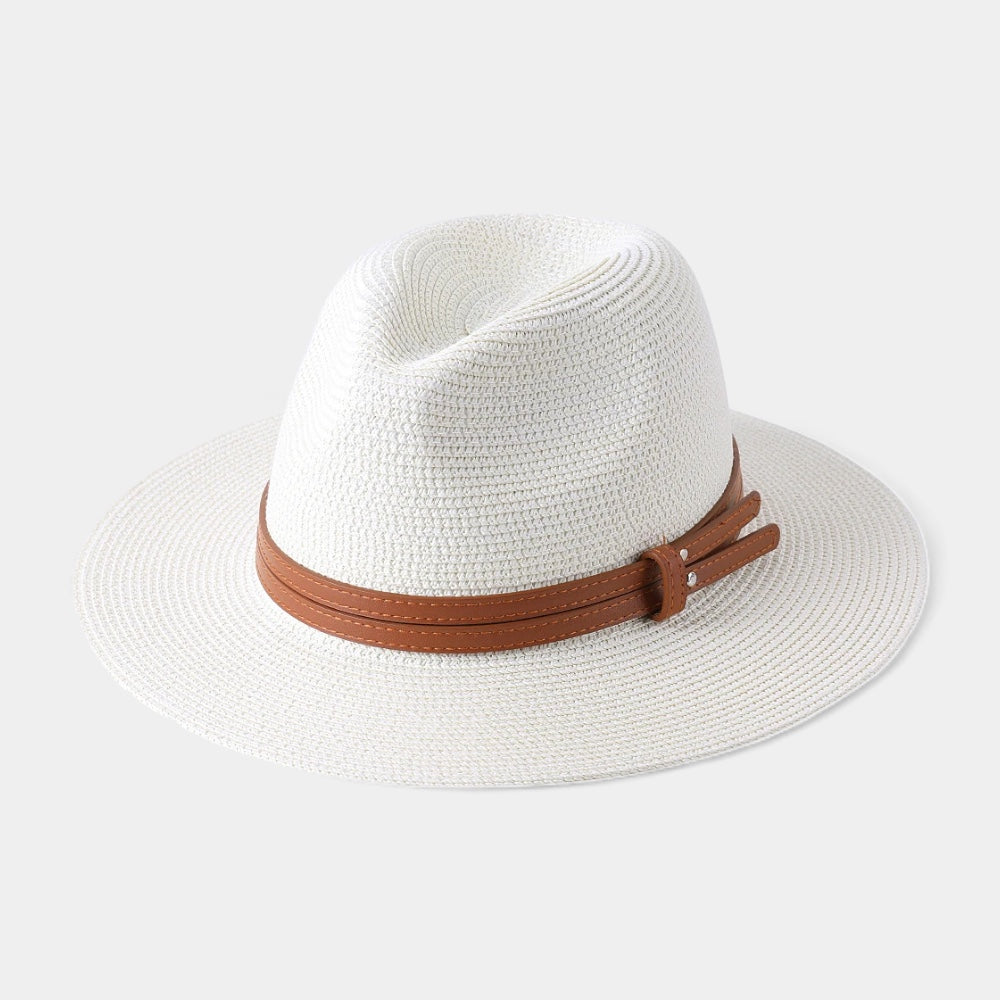 Structured Panama straw hat for men, showcasing elegant weave and classic band. Ideal for summer sun & style.