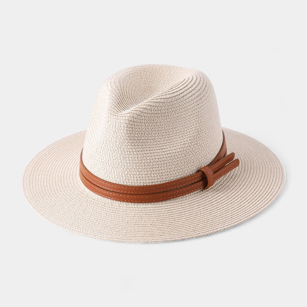 Elegant men's Panama straw hat with structured brim, perfect for summer sun protection & classic gentleman's style.