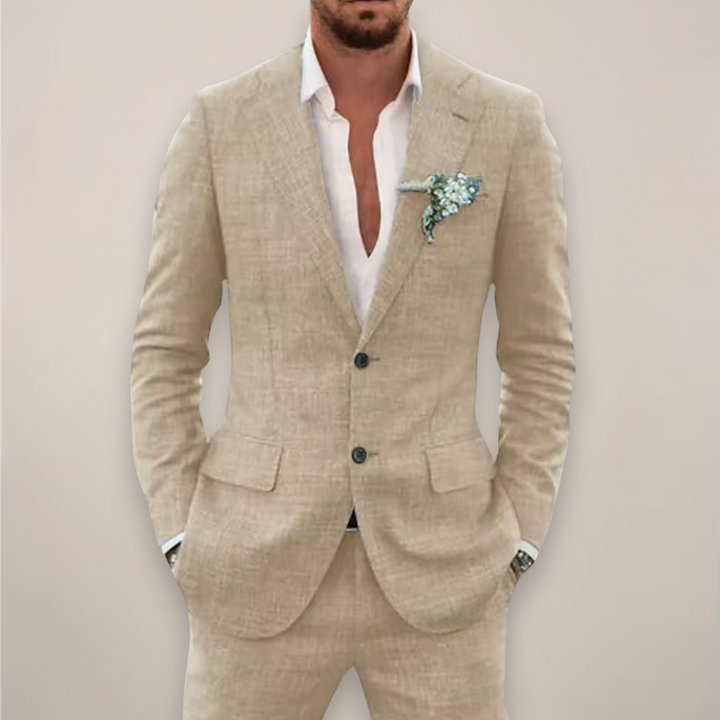 Stylish men's tailored two-piece suit, a classic choice for weddings, parties, and formal occasion wear.