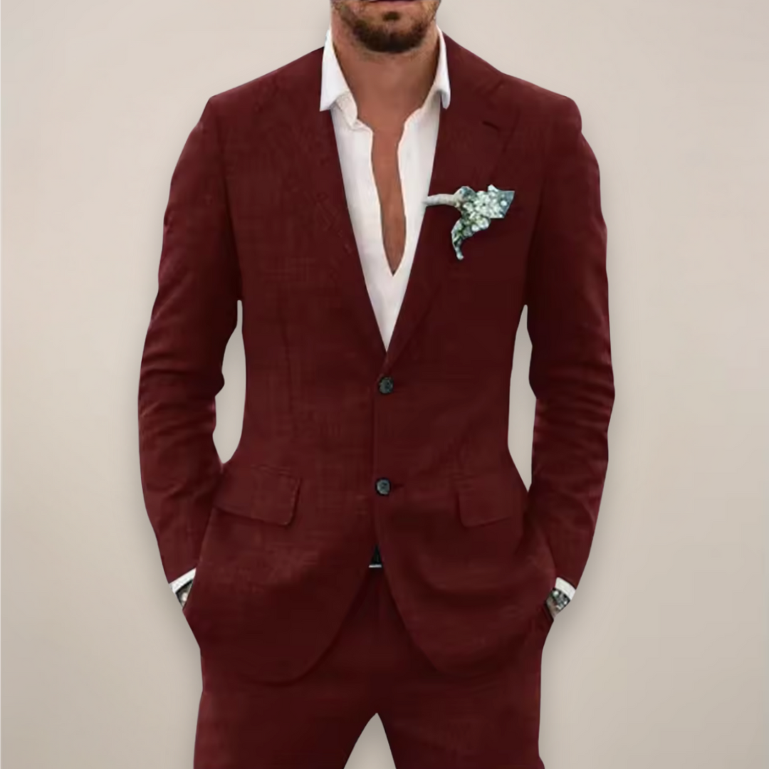 Classic men's formal two-piece suit, elegantly tailored for sophisticated business and wedding occasions.