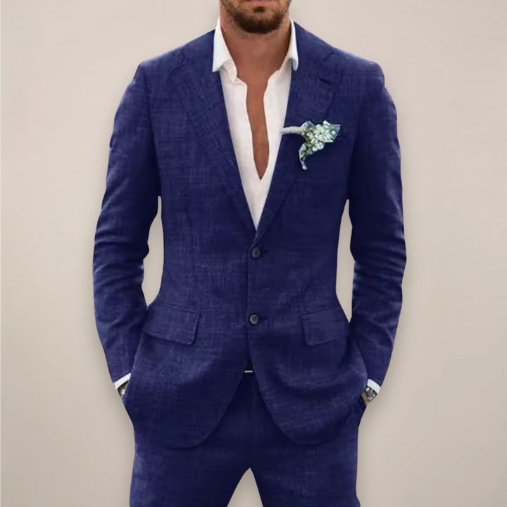 Elegant men's tailored two-piece suit for formal events, business meetings, and wedding occasions.
