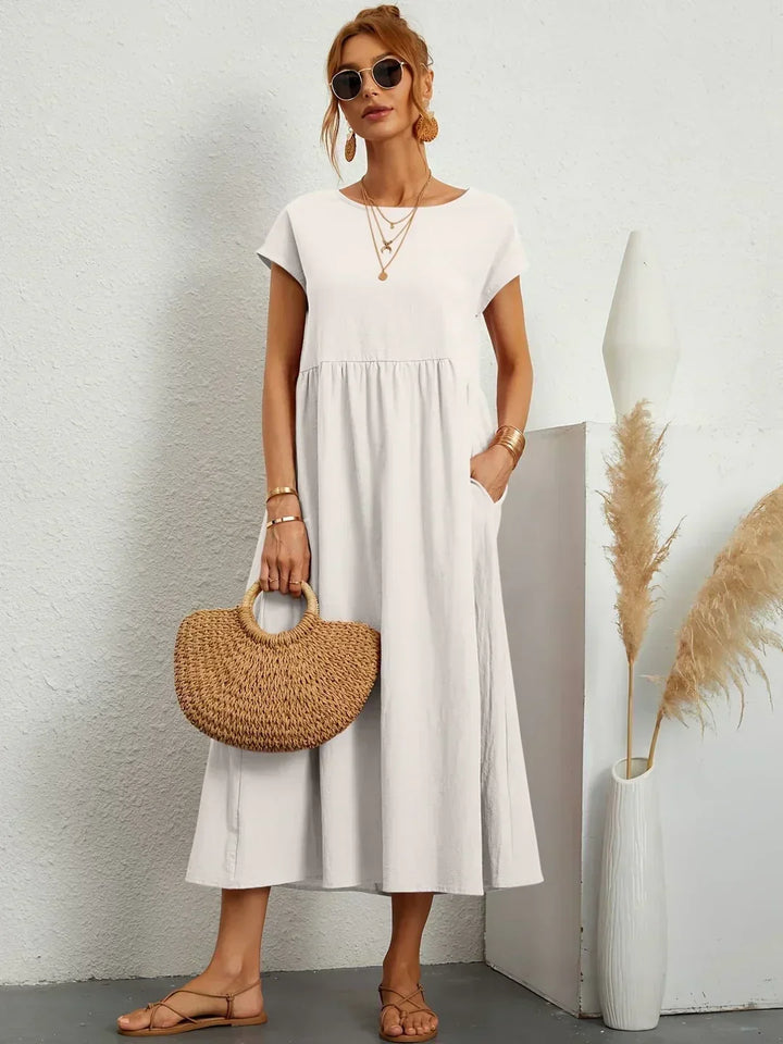 Effortlessly stylish women's elegant midi dress for casual comfort.