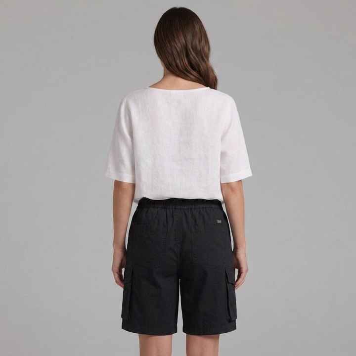 Versatile women's cargo Bermuda shorts, a relaxed fit staple for warm weather and everyday summer style.