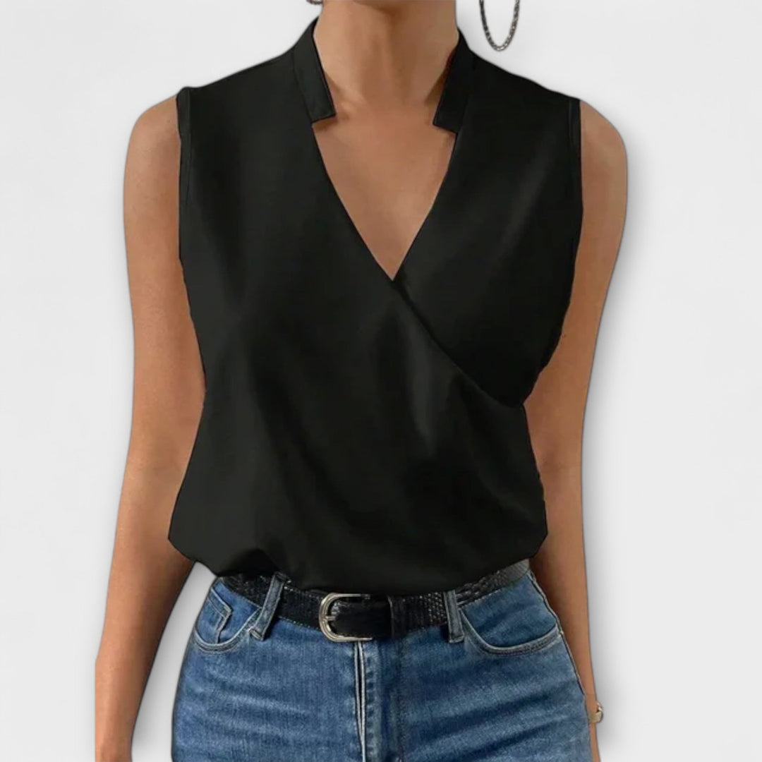 Chic women's V-neck top, offering a stylish & comfortable solution for warm weather elegance.