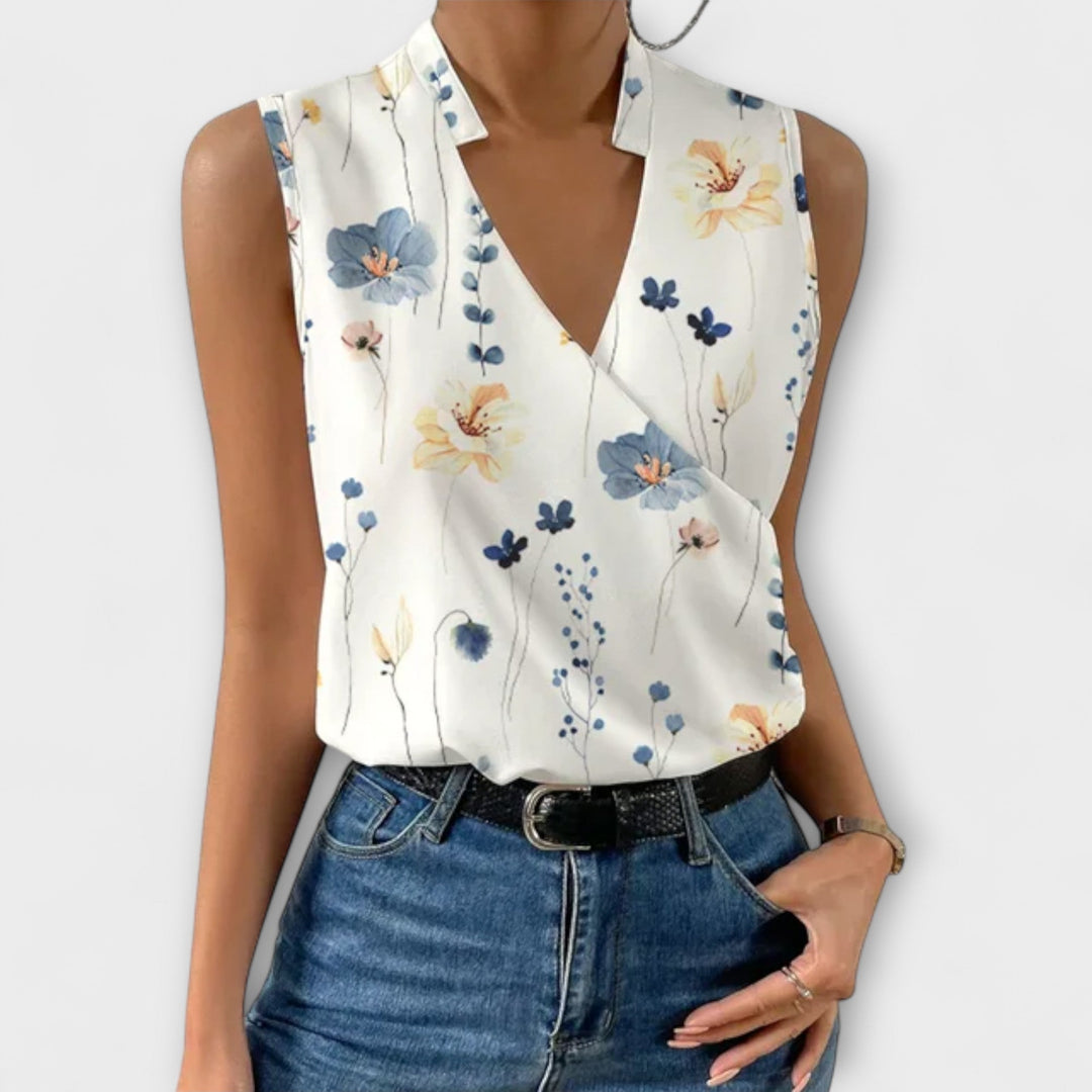 Versatile V-neck women's top, excellent for elegant casual wear and effortless summer styling.