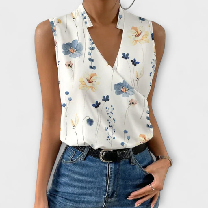 Versatile V-neck women's top, excellent for elegant casual wear and effortless summer styling.