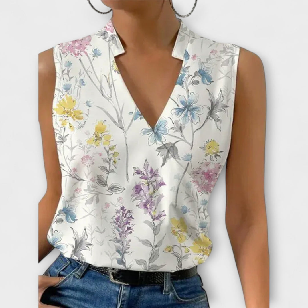 Stylish V-neck women's top, perfect for effortless summer style and versatile day to night wear.