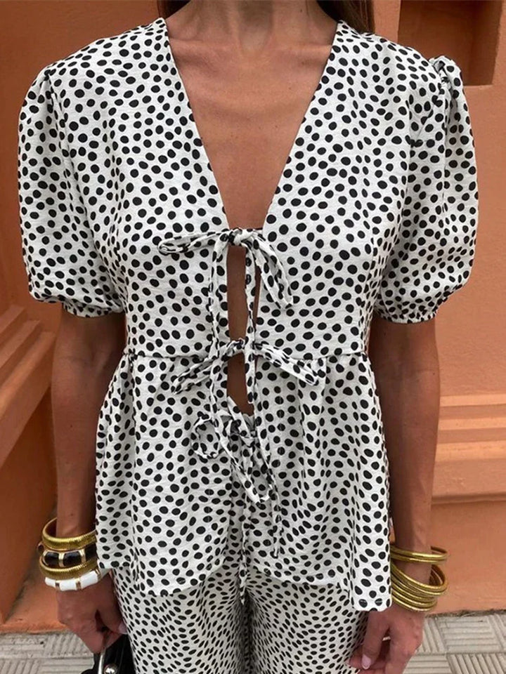 Women's elegant patterned two-piece, suitable for spring, summer, or a stylish holiday.