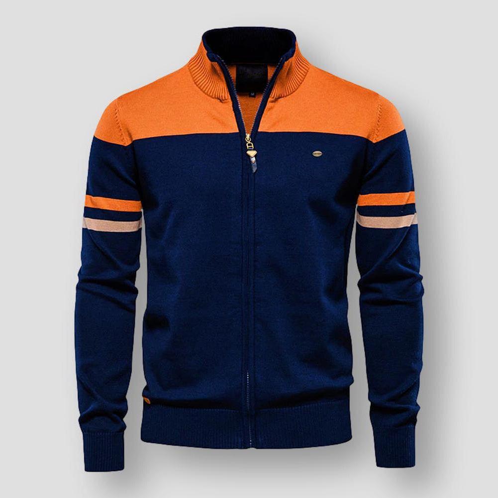 Comfortable men's zip-up jacket featuring a modern color block design. Perfect for casual wear & outerwear.