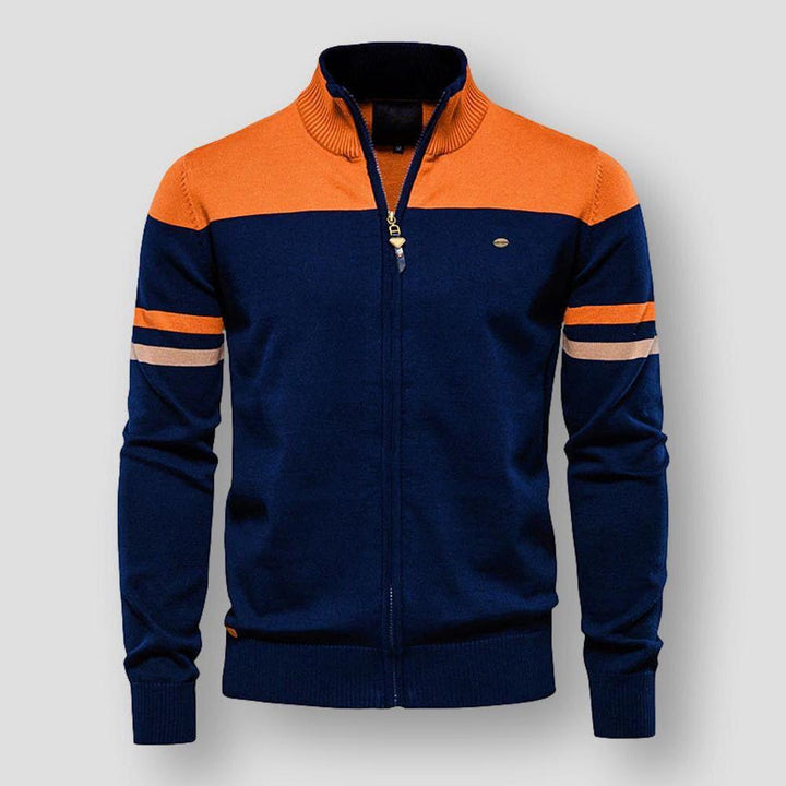 Comfortable men's zip-up jacket featuring a modern color block design. Perfect for casual wear & outerwear.