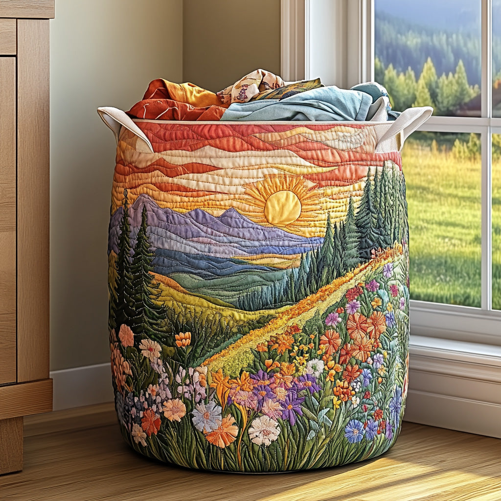 Stylish quilted fabric laundry basket. Collapsible storage bin for bedroom, bathroom, or dorm. Home organizer.