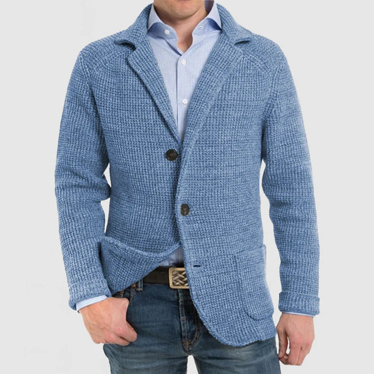 Formal or casual men's jacket: a two-button blazer featuring a sophisticated notch lapel design.