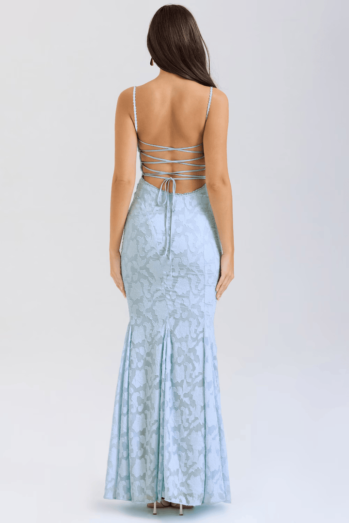 Chic women's flowing maxi dress, great for summer parties, vacation, or elegant daytime wear. Comfortable & stylish.
