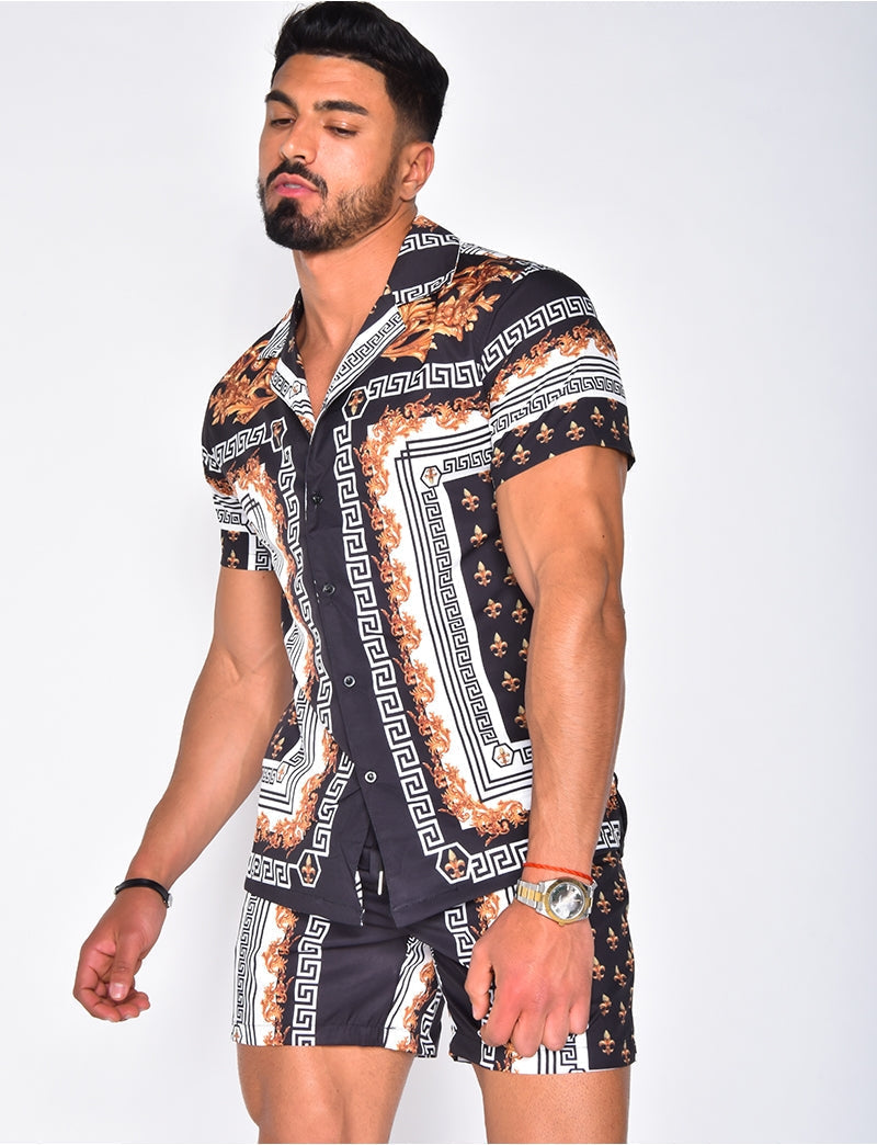 Comfortable men's two-piece summer set: short sleeve shirt & shorts, great for vacation or daily wear.