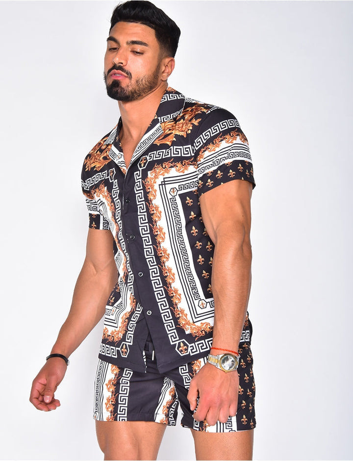 Comfortable men's two-piece summer set: short sleeve shirt & shorts, great for vacation or daily wear.