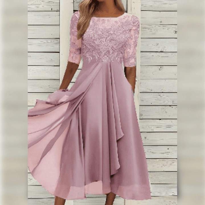 Women's elegant midi dress, a comfortable choice for cocktail parties, special occasions & sophisticated events.