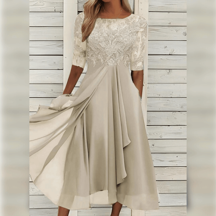 Chic women's midi dress for elegant occasions. Comfortable, stylish, & versatile apparel with timeless appeal.