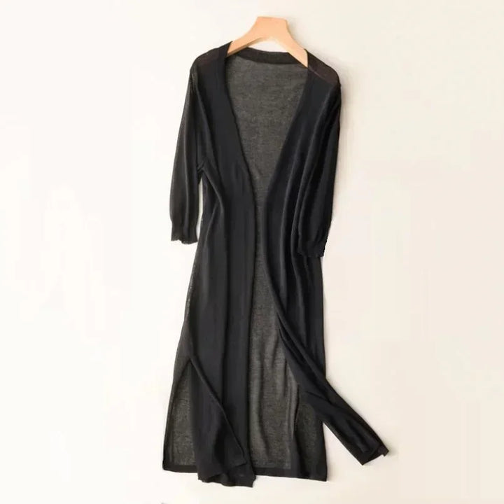 Versatile women's long open front cardigan, a staple for everyday comfort & elegant casual looks.