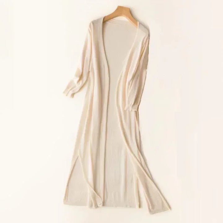 Casual long open front cardigan for women, perfect for relaxed everyday wear in spring & fall.