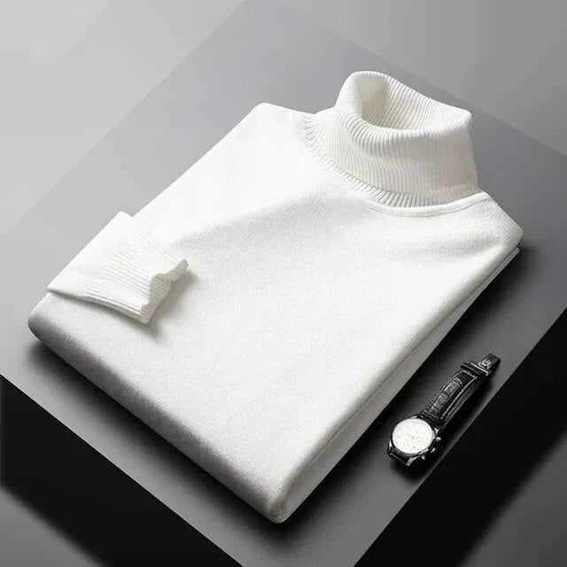 Elegant men's knit turtleneck jumper. Warm, premium sweater for stylish casual winter fashion.