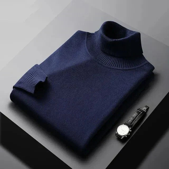 Stylish men's turtleneck knitwear jumper. Perfect warm sweater for casual or elegant winter fashion.