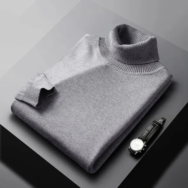Men's stylish knitwear turtleneck. A premium, warm sweater, perfect for elegant winter fashion and comfort.