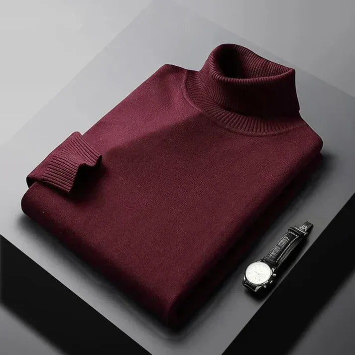 Comfortable premium knit men's turtleneck jumper. Warm sweater for stylish, casual winter fashion looks.