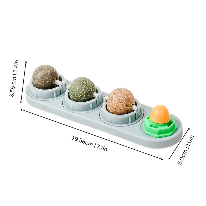 Wall-mounted interactive catnip toy with dental cleaning nubs. Feline enrichment & stress relief with silvervine.