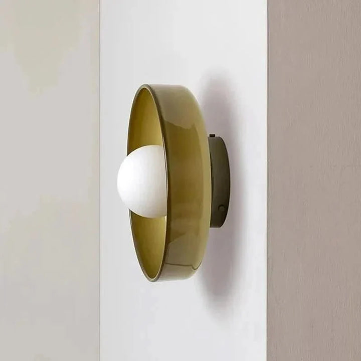 Modern Scandinavian glass ceiling lamp securely installed, offering ambient home lighting.