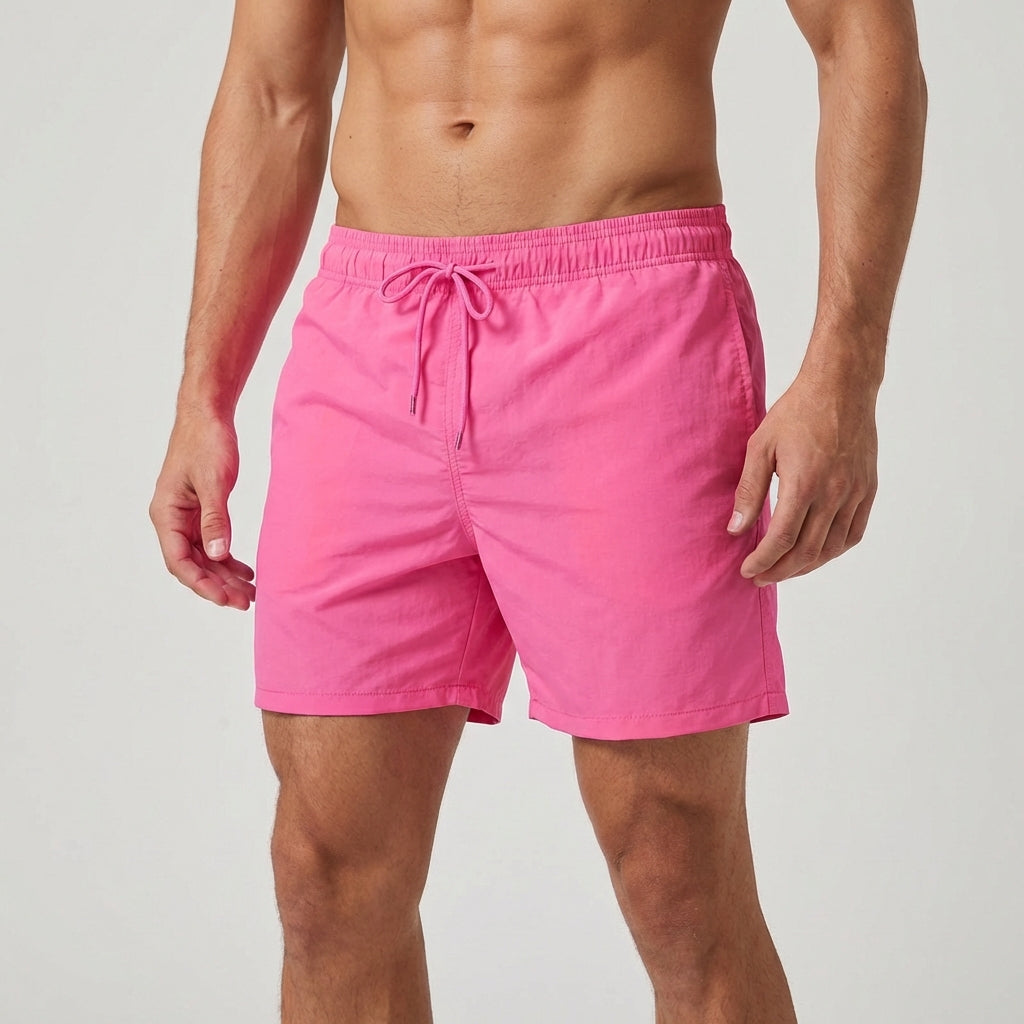 Premium men's quick-dry beachwear swim shorts, athletic design for summer water sports & leisure.