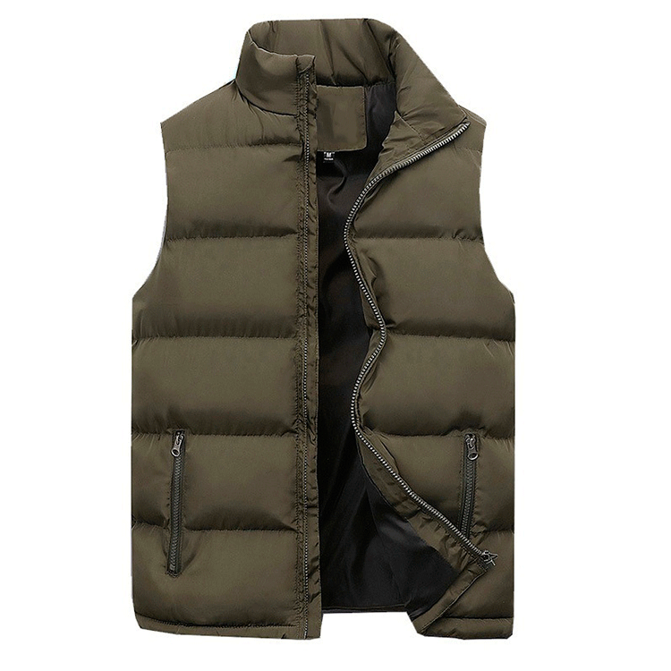 Warm men's quilted vest, a practical puffer outerwear with zip pockets, great for casual winter layering.
