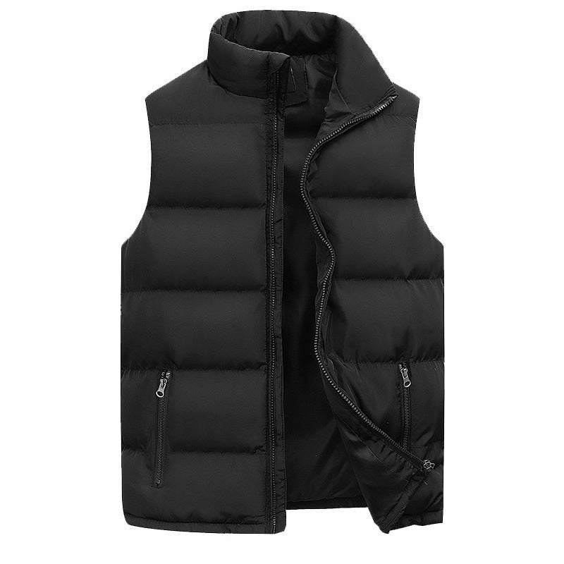 Men's warm quilted puffer vest with zip front pockets, perfect winter outerwear for casual layering.