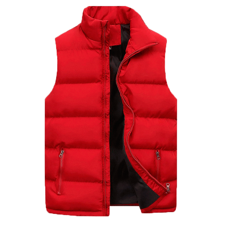 Comfortable men's sleeveless puffer vest, quilted and warm, ideal for winter casual wear and layering.