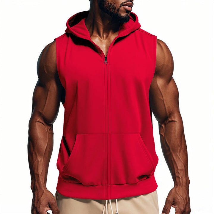 Stylish men's full-zip hooded vest, perfect for casual layering & active wear.