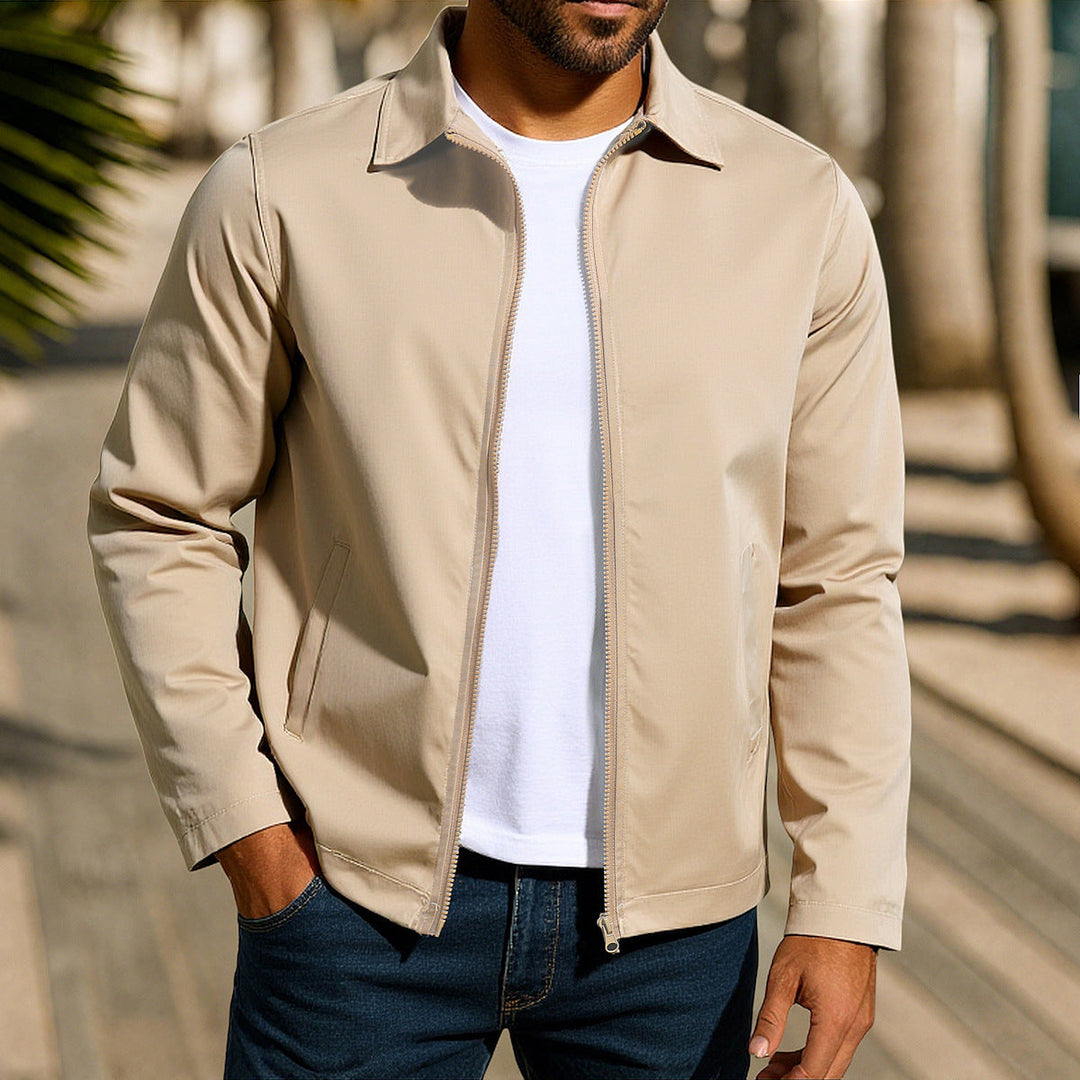 Men's casual wind-resistant jacket in navy, perfect for spring/fall everyday wear & modern style.