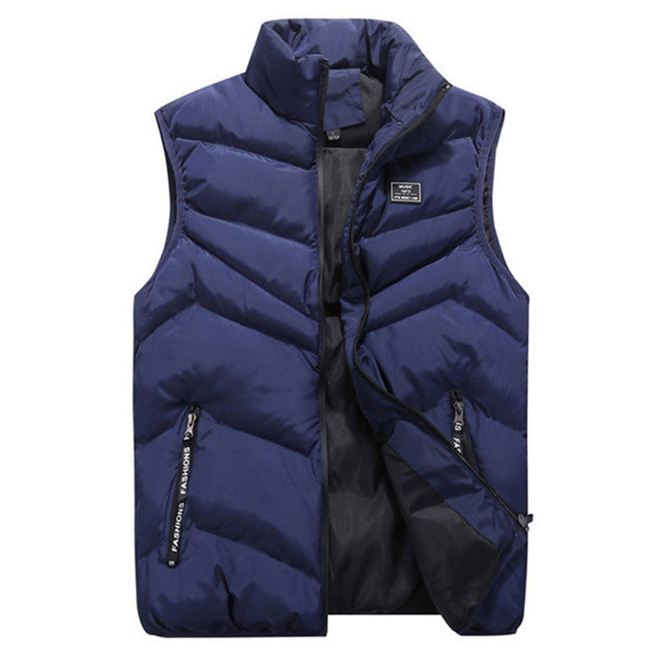 Fashionable women's quilted sleeveless jacket, complete with a high collar and secure zip pockets.
