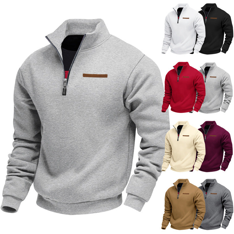Men's comfortable half-zip pullover sweatshirt in gray for casual winter layering.