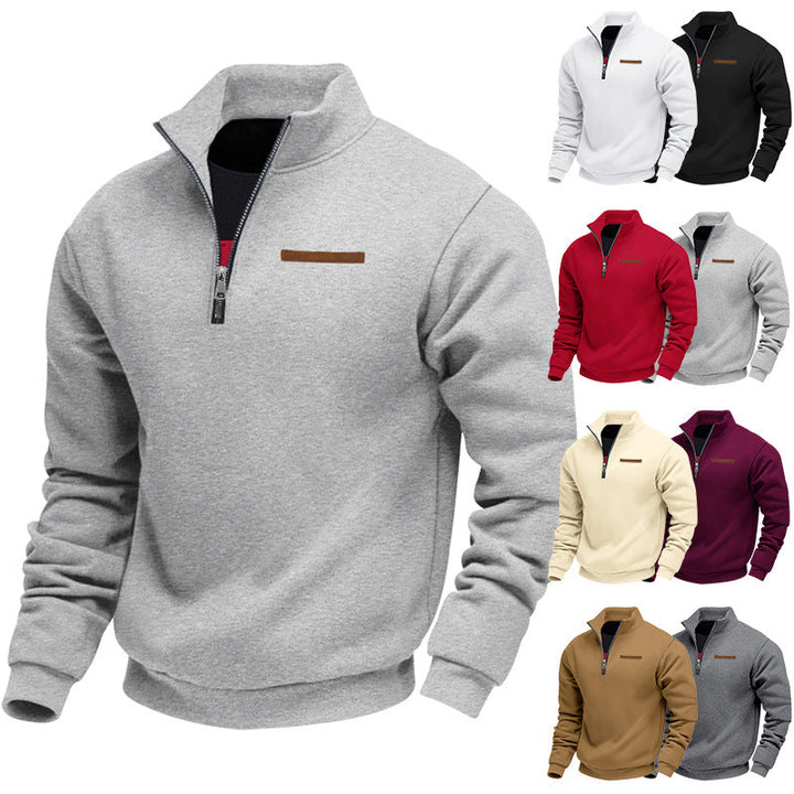 Men's comfortable half-zip pullover sweatshirt in gray for casual winter layering.