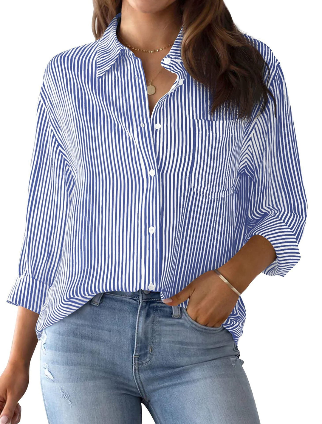 Smart casual women's striped top, loose fit, easily paired for a chic everyday look.