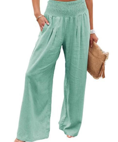 Casual wide leg pants for women, elastic waist for easy comfort, perfect for warm weather.