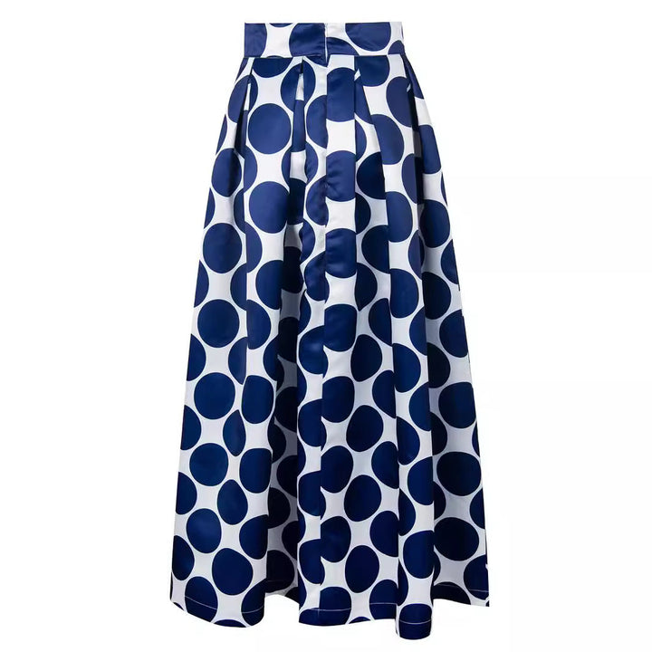 High-waisted women's A-line skirt with classic polka dot pattern, versatile and comfortable for daily wear.