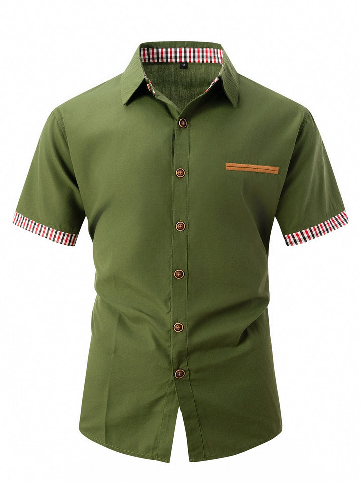 Everyday men's short sleeve top, perfect for casual outings, showcasing stylish contrast trim.