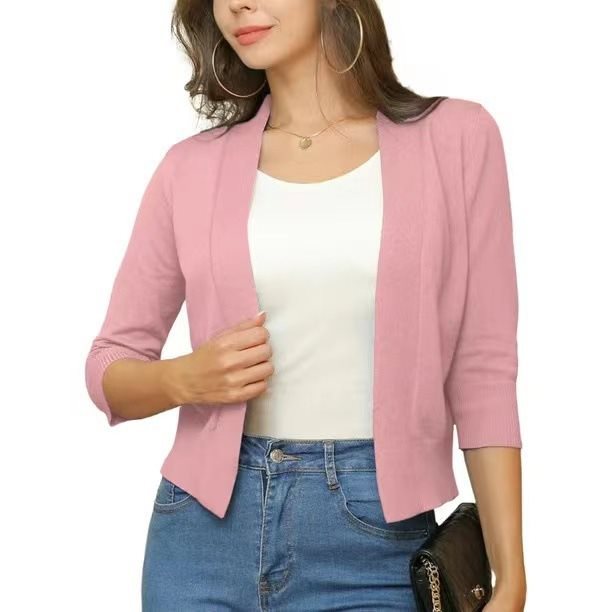 Versatile ladies cardigan, open front, 3/4 sleeves for everyday casual fashion.