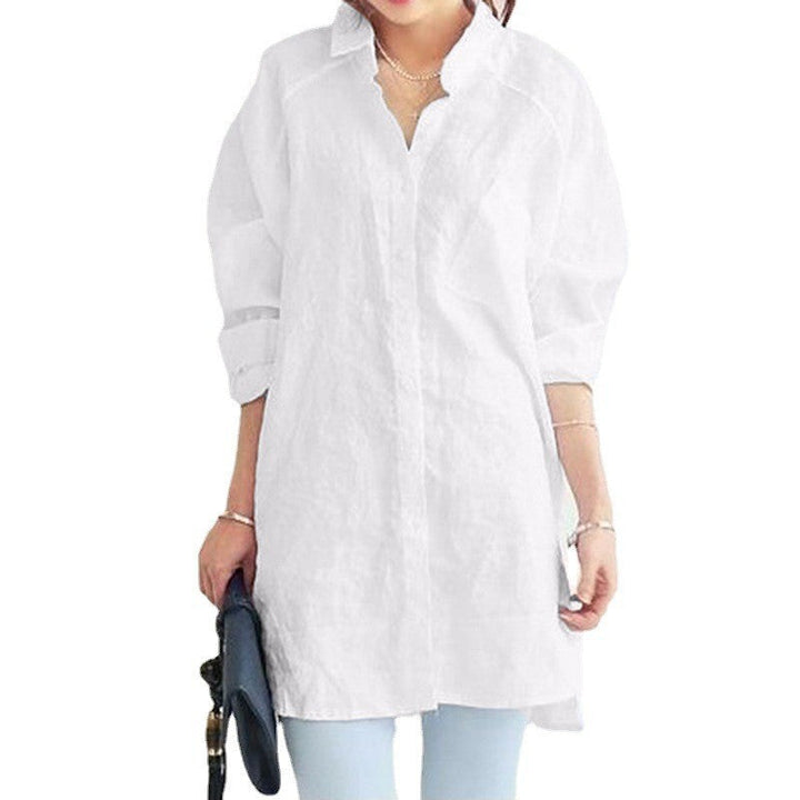 Relaxed fit long sleeve women's tunic top, versatile for summer fashion or a beach cover-up.