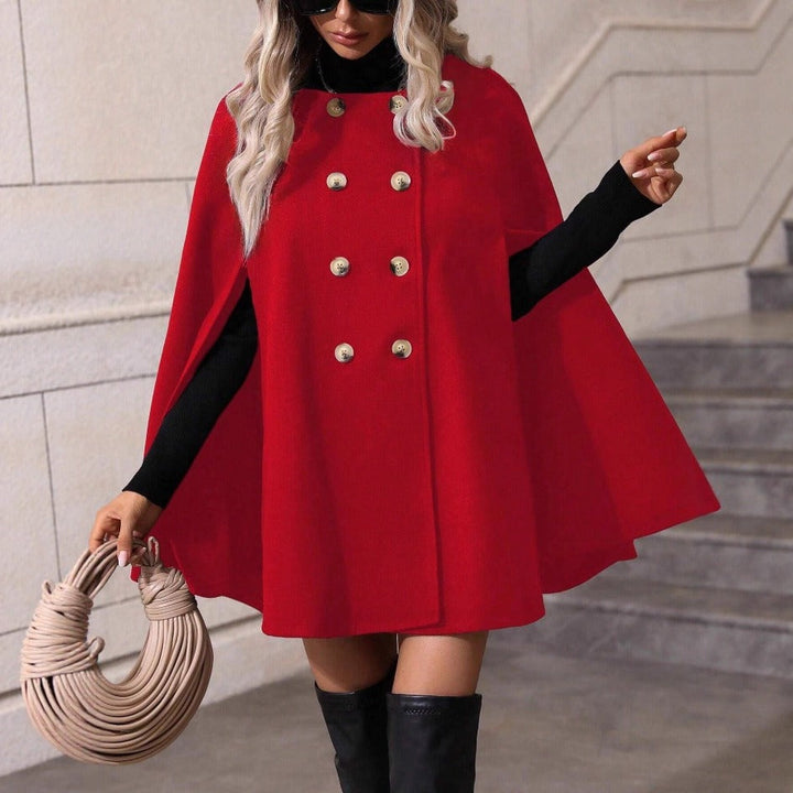 Women's stylish double-breasted cape jacket. Elegant and chic, suitable for fall fashion and winter wear.