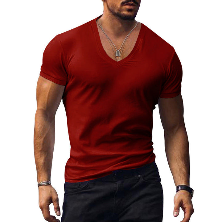 Versatile men's V-neck T-shirt, short sleeve, ideal for casual wear, spring & summer everyday comfort.